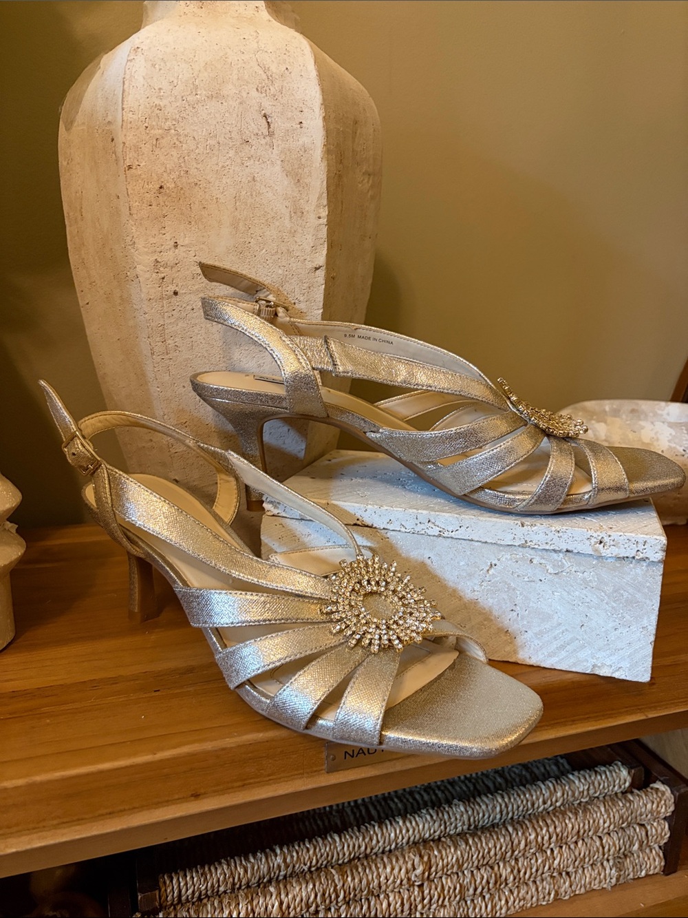 Alex Marie Metallic Gold Beaded Slingback Heels